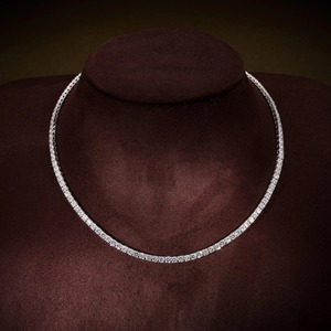 Collar de Cadena de Tenis con Moissanita Redonda de Corte Brillante de 3 mm de Primera Calidad con Colgante de Plata 925 para Mujer al Mejor Precio - Product Image 1