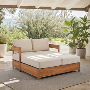Larissa Solid Wood Outdoor Adjustable Storage Cushioned Patio <b>Bed</b> Garden Lounge Couch Modern Hotel Courtyard Furniture - Product Image 5