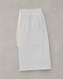 Pantalones cortos deportivos de algodón French Terry de alta calidad, personalizados con logotipo gráfico de perlas, hasta la rodilla, estilo baggy, desgastados, para hombre. - Product Image 2