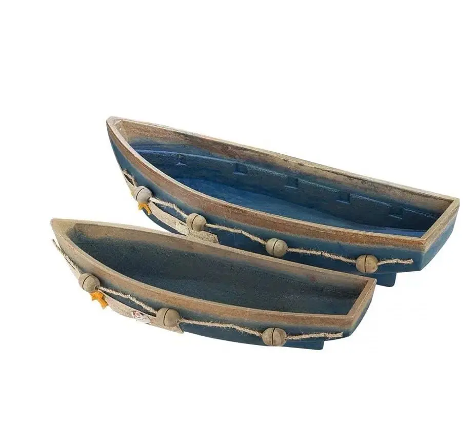 Houten Boot Dienblad Display 2 Pack Blue Boat Model Decoratie Nautische Strand Oceaan Decor Houten Boot Luifel Houten Kids Zandbak