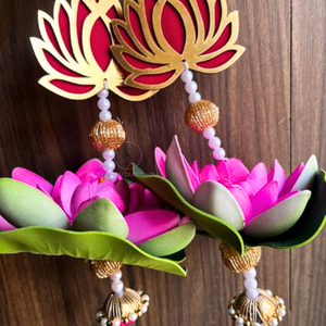 Trendy Artificial Lotus Hanging Set of 2 Wall Hanging Gotta and Moti Work Lotus Hangings for Home, Wedding Occasions Decor - Product Image 6