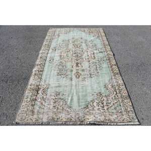 Tapis Vintage Classique en Laine 4.9X8.2 pieds Vert Beige Patchwork Design pour Entrée Rectangle Abstrait Motif Grande Surface Latex - Product Image 1