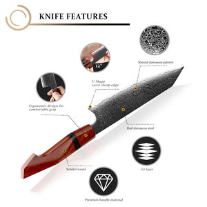 Couteau de chef en acier Damas, 67 couches, acier japonais 10CR15MOV, couteaux de cuisine, manche en bois de santal - Product Image 2