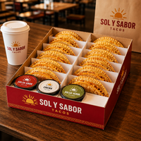 Boîtes à tacos personnalisées avec logo AT PACK |   Boîtes d'emballage jetables pour tacos, pour restaurants mexicains, traiteurs et plats à emporter