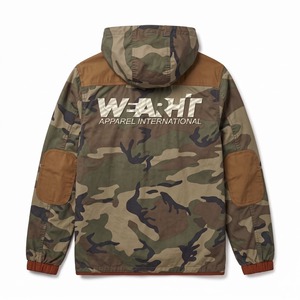Custom Logo Camo Jacket Men Woodland Blotch Faded Vintage Camo Windbreaker Hooded Nylon Twill Embroidered Patch - Product Image 2