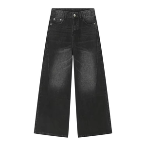 2025 dernière conception hommes taille haute en détresse Denim pantalon Logo personnalisé enduit 100% coton grande taille Baggy taille moyenne droite - Product Image 2
