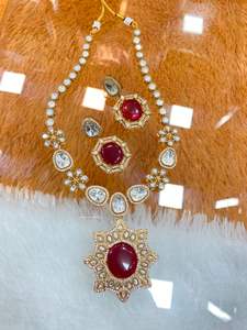 Premium Gold Plated Stone Kundan CZ Diamond <b>Necklace</b> <b>Set</b> With Earrings <b>Bridal</b> Jewelry Gift for Wedding & Festive Occasions - Product Image 4