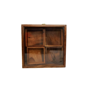 Boîte à épices en bois de fabrication indienne 8x8x2 Design carré pliable Matériel BOIS - Product Image 2