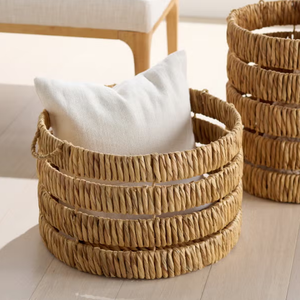 Panier en jacinthe d'eau court, fait main, best-seller, rangement naturel pour la lessive, avec dessus souple, accessoires pour la salle de bain - Product Image 2