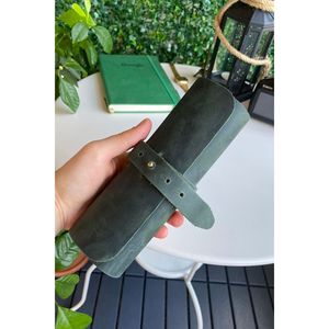 Helsinki-Porte-stylo vert rouleau en cuir véritable naturel, capacité de 10 stylos - Product Image 1