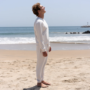 Pantalons de jogging pour hommes en molleton blanc 100% coton biologique de luxe pré-rétréci certifié GOTS, coupe ajustée confortable de qualité supérieure - Product Image 5