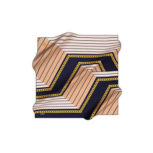 Écharpe en satin de soie rayée de créateur, bleu marine beige, longue et rectangulaire, printemps été - Product Image 1