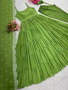 คอลเลคชั่นใหม่ชุด Anarkali Flair มีระบายยาว10เมตรพร้อมผ้าเก็บจีบเย็บอย่างเต็มที่ผ้าจอร์เจียเทียมสำหรับปาร์ตี้ - Product Image 5