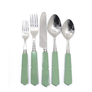 Ensemble de couverts en acier inoxydable de haute qualité de 5 pièces de style américain de qualité supérieure avec poignées en argent rayé - Product Image 4