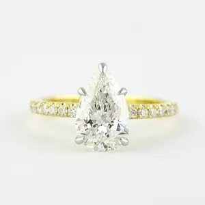 Anillo de Compromiso con Diamante de Corte Pera de 1.0CT Cultivado en Laboratorio, Oro Sólido de 18K, Anillo de Bodas Chapado en Oro, Certificado IGI, Regalo de Aniversario, Fiesta - Product Image 5