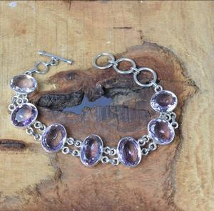 Pulsera de Plata de Ley 925 para mujer, regalo de Navidad, pulsera de amatista facetada, pulsera de piedras preciosas cortadas, regalo de boda para novia - Product Image 1
