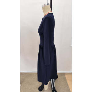 Robe midi en crêpe importé à manches longues et col en V avec poches pour femme, 31552 - Bleu marine - Product Image 6