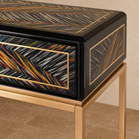Buffet de luxe en bois massif à motifs abstraits colorés, 1 tiroir, noir et or, pour salle à manger, salon, hôtel