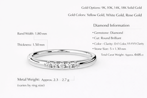 Anillo de Compromiso con Diamante Cultivado en Laboratorio, Banda de Cinco Piedras, Oro de 10K con Baño de Rodio, Corte Redondo VVS, Joyería Fina para Novia - Product Image 2