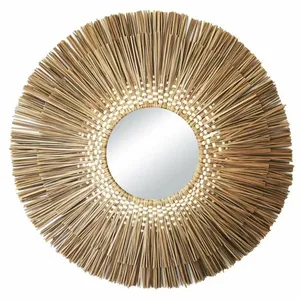 Hot Sale Natural Wicker Hand Woven Wall Decoration Item Rattan Wall Mounted Mirrors Bamboo Mirrors For Bedroom Living Room