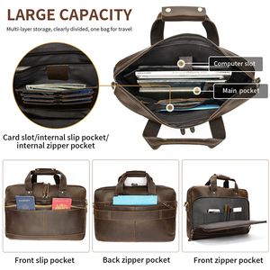 High Quality Retro Style Men's <b>Laptop</b> Messenger <b>Bag</b> Crossbody Shoulder Carry Genuine <b>Leather</b> Waterproof Large Capacity Portable - Product Image 4