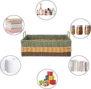 Multi-Color Woven Paper Rope Storage <b>Basket</b> Set - Rectangular Fabric Storage Bins <b>with</b> <b>Handles</b> for Kids Room & Home Decor - Product Image 3