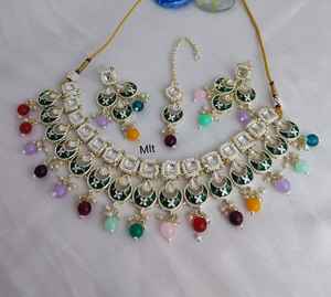 Conjunto de joyas chapadas en oro Kundan tradicional indio y conjunto de collar de cobre para mujeres y niñas accesorios indios joyería Mujer - Product Image 3