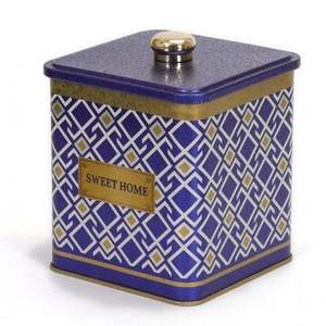 กล่องโลหะสี่เหลี่ยมที่จับ1.8L ขนาด120x120x137มม. ดีไซน์ลวดลายไร้รอยต่อเส้นทรงเรขาคณิตบนพื้นหลังสีน้ำเงิน - Product Image 4