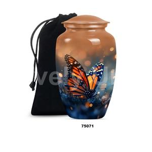 <b>Top</b> High Quality Beautiful Large <b>Butterfly</b> Black Aluminium Cremation Adult Urn For Human Ashes With Lid & Free Velvet Bag - Product Image 1