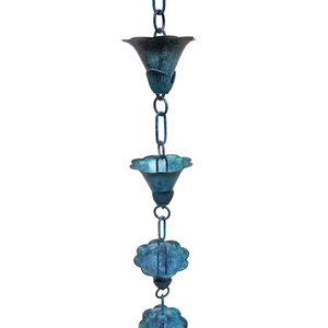 Chaîne de pluie en cuivre lourd de couleur cuivre pour gouttière suspendue, chaîne de pluie en forme de fleur de lys pour la décoration de jardin et d'extérieur - Product Image 4