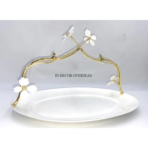 Cuenco de forma redonda de diseño de flores de color blanco y chapado en oro de aspecto elegante único para Decoración de mesa de hogar y Hotel DE LA India - Product Image 1