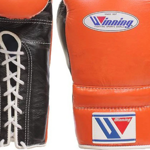 Gants de boxe à lacets Winning, orange, or, noir, cuir véritable, gants de boxe professionnels pour l'entraînement et les combats, construction durable - Product Image 3