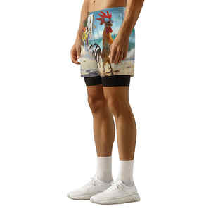 USA Hot-vente 2 en 1 Short Compression Bjj Mma Couche Doublée Athlétique Bloc de Couleur Fitness Costume Sport Workout Hommes Court - Product Image 3