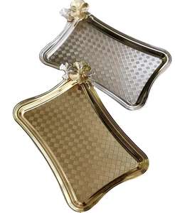 Plateau de service en métal design, plateau de présentation décoratif pour la maison, l'hôtel, le restaurant, les cadeaux de mariage, utilisation durable, vente en gros - Product Image 1