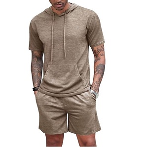 Wholesale OEM Custom High Quality Streetwear Two Piece Workout <b>Fleece</b> Joggers <b>Shorts</b> Unisex Tracksuit Hoodie <b>Short</b> Set <b>Men</b> - Product Image 5