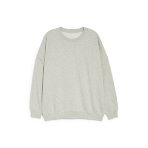 Sudadera Extra Grande para Mujer, Cuello Redondo, Color Gris Sólido, Mezcla de Algodón, Tejido de Punto, Manga Larga, Estilo Casual Otoñal - Product Image 1