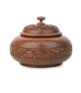 กล่องเก็บของไม้วอลนัทแกะสลักทรงกลมพร้อมฝาปิดกล่องสมบัติสไตล์วินเทจสไตล์บ้านไร่สไตล์โมเดิร์น - Product Image 1