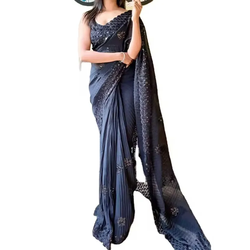 Bestseller neuer Stil schweres neuestes Design Saree Georgette mit schwerer Sekvens-Stickereiarbeit