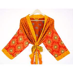 Vintage Women's Silk <b>Kimono</b> <b>Robe</b> Patchwork Floral Comfort Fit <b>Long</b> Lounge Wear Bohemian Style for Summer Sleepwear Autumn Spring - Product Image 4