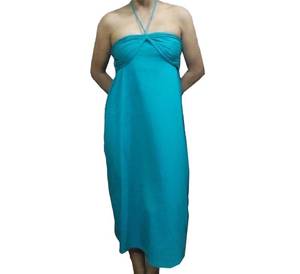 Vestido de maternidad con estampado floral azul de tamaño personalizado, cuello Halter, longitud de pantorrilla, algodón ecológico, 1 pieza, servicio OEM diseñado - Product Image 1