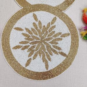Christmas Decorative and Leaves Design Beaded <b>Runner</b> Placemat <b>Dining</b> <b>Table</b> Fancy Mat Handmade Decorative <b>Runners</b> for Wedding - Product Image 3