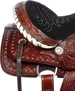 Sillín de caballo elegante y duradero con construcción reforzada para entrenamiento de cuerdas y paseos largos de cuero genuino occidental - Product Image 6