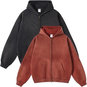 Sweat à capuche surdimensionné pour homme avec logo personnalisé, double fermeture éclair, effet délavé, 100% coton molletonné, fermeture éclair, écologique, respirant, motifs brodés - Product Image 4