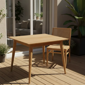 Mesa de Comedor Cuadrada de Madera de Teca Sólida Ecológica SOLOBEAT, Muebles de Comedor Hechos a Mano para Villas y Apartamentos Modernos - Product Image 1
