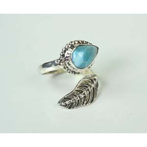 925 Sterling <b>Silver</b> Handmade Statement <b>Ring</b> Blue Larimar Gemstone Inlay Fine Quality Boho Style <b>Ring</b> Gift for Her - Product Image 2