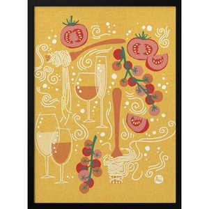 Pasta Paradise - Estampado de tela con ilustración de pasta amarilla, estilo naturaleza muerta italiana divertida - Product Image 2
