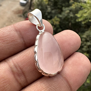 Natural Rose Quartz Pendant <b>Necklace</b> 925 Sterling <b>Silver</b> <b>Handmade</b> Bohemian Style Bezel Setting Gemstone Jewelry Gift Party - Product Image 4