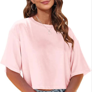 Camisetas recortadas de media manga para mujer, camisetas básicas de Color sólido con Tops cortos de punto con cuello de hombro caído para ropa informal de verano - Product Image 1
