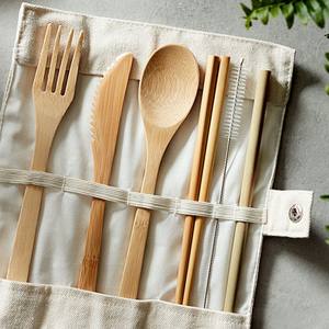 Ustensiles de voyage en bambou ensembles de couverts écologiques ensemble d'ustensiles de voyage avec couteau fourchette cuillère - Product Image 5