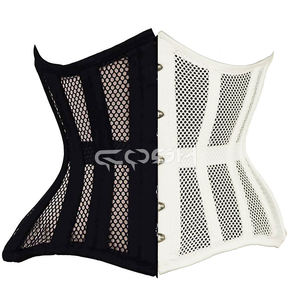Corset de lingerie sexy bicolore beige et blanc en maille, corset sous-poitrine et gaine amincissante - Product Image 5